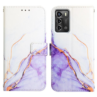 For ZTE Blade A72 PT003 Marble Pattern Flip Leather Phone Case(White Purple)