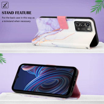 For ZTE Blade A72 PT003 Marble Pattern Flip Leather Phone Case(White Purple)