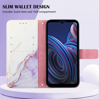 For ZTE Blade A72 PT003 Marble Pattern Flip Leather Phone Case(White Purple)