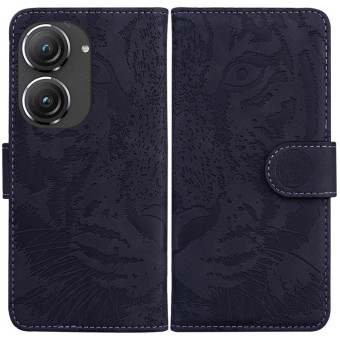 For Asus Zenfone 9 Tiger Embossing Pattern Flip Leather Phone Case(Black)