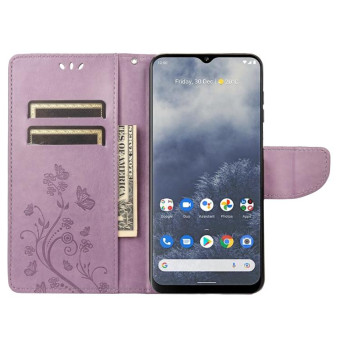 For Nokia G60 Butterfly Flower Pattern Leather Phone Case(Light Purple)