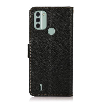 For Nokia C31 KHAZNEH Side-Magnetic Litchi Genuine Leather RFID Phone Case(Black)