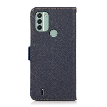 For Nokia C31 KHAZNEH Side-Magnetic Litchi Genuine Leather RFID Phone Case(Blue)