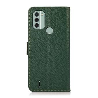 For Nokia C31 KHAZNEH Side-Magnetic Litchi Genuine Leather RFID Phone Case(Green)