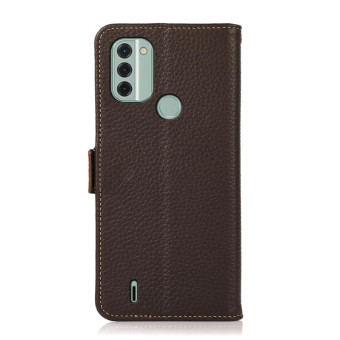 For Nokia C31 KHAZNEH Side-Magnetic Litchi Genuine Leather RFID Phone Case(Brown)