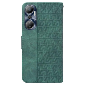 For Infinix Hot 20 Geometric Embossed Leather Phone Case(Green)