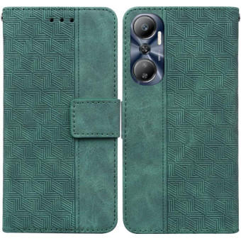 For Infinix Hot 20 Geometric Embossed Leather Phone Case(Green)