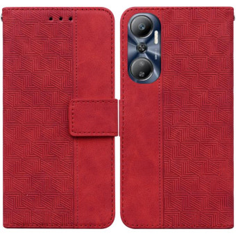 For Infinix Hot 20 Geometric Embossed Leather Phone Case(Red)