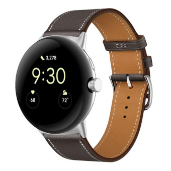 For Google Pixel Watch Genuine Leather Watch Band(Gray Brown)