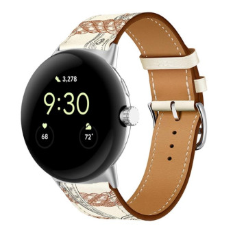 For Google Pixel Watch Genuine Leather Watch Band(White Print)