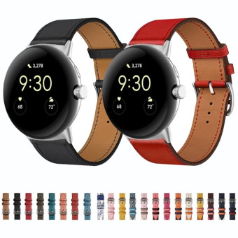 For Google Pixel Watch Genuine Leather Watch Band(Indigo+Pink White Orange)