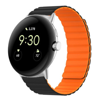 For Google Pixel Watch Two-section Magnetic Silicone Watch Band(Black Orange)