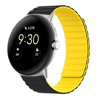 For Google Pixel Watch Two-section Magnetic Silicone Watch Band(Black Yellow)