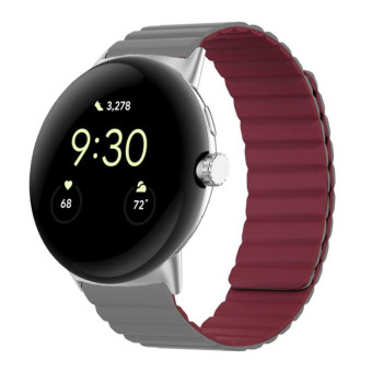 For Google Pixel Watch Two-section Magnetic Silicone Watch Band(Grey Wine Red)