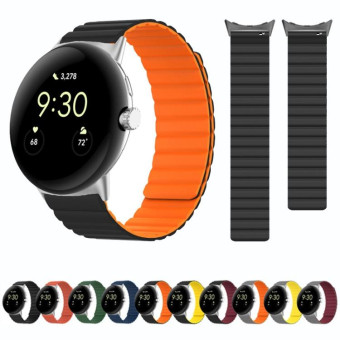 For Google Pixel Watch Two-section Magnetic Silicone Watch Band(Black Orange)