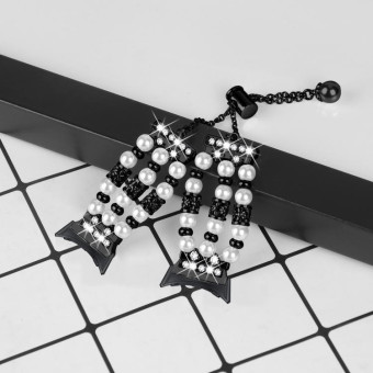 For Google Pixel Watch Pearl Half Bracelet Watch Band(Black)