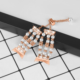 For Google Pixel Watch Pearl Half Bracelet Watch Band(Rose Gold)