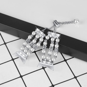 For Google Pixel Watch Pearl Half Bracelet Watch Band(Silver)