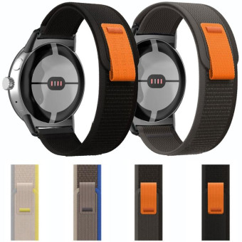 For Google Pixel Watch Loop Black Connector Nylon Watch Band(Black Grey)