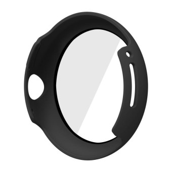 For Google Pixel Watch Frosted PC Frame Tempered Film Integrated Watch Protective Case(Black)