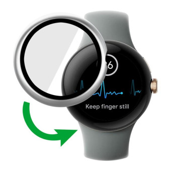 For Google Pixel Watch Frosted PC Frame Tempered Film Integrated Watch Protective Case(Silver)