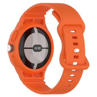 For Google Pixel Watch Leather Texture Silicone Integrated Watch Band(Orange)