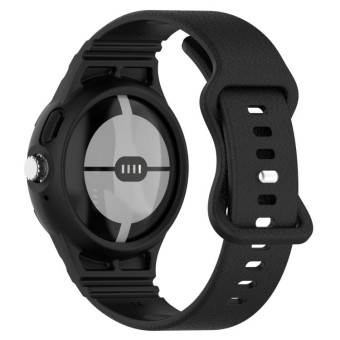 For Google Pixel Watch Leather Texture Silicone Integrated Watch Band(Black)