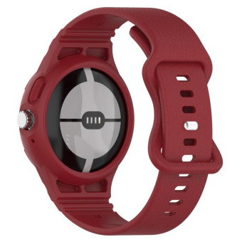 For Google Pixel Watch Leather Texture Silicone Integrated Watch Band(Wine Red)