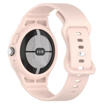 For Google Pixel Watch Leather Texture Silicone Integrated Watch Band(Light Pink)