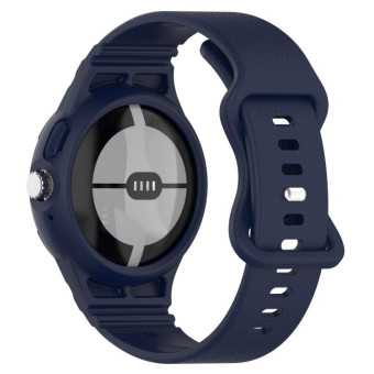 For Google Pixel Watch Leather Texture Silicone Integrated Watch Band(Dark Blue)