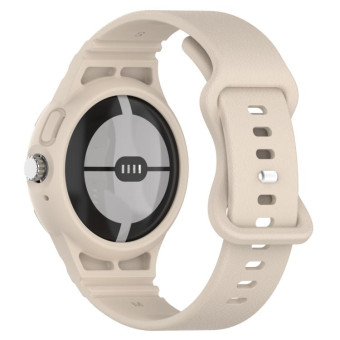 For Google Pixel Watch Leather Texture Silicone Integrated Watch Band(Ivory White)