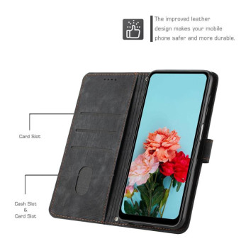 For Infinix Hot 20S Skin Feel Stripe Pattern Leather Phone Case with Lanyard(Black)