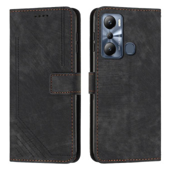 For Infinix Hot 20i Skin Feel Stripe Pattern Leather Phone Case with Lanyard(Black)