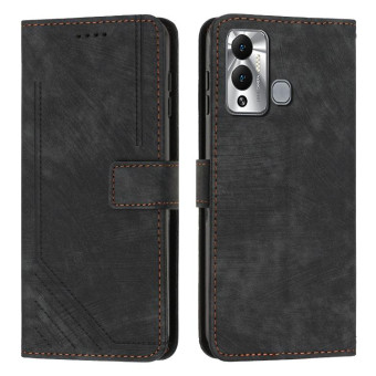 For Infinix Hot 12 Play Skin Feel Stripe Pattern Leather Phone Case with Lanyard(Black)