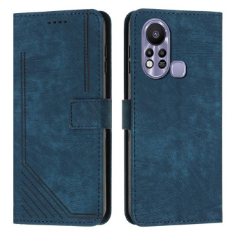 For Infinix Hot 11s Skin Feel Stripe Pattern Leather Phone Case with Lanyard(Blue)