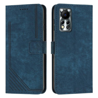 For Infinix Hot 11s NFC Skin Feel Stripe Pattern Leather Phone Case with Lanyard(Blue)