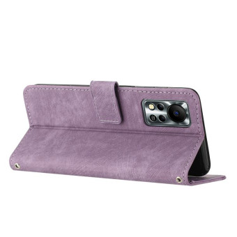 For Infinix Hot 11s NFC Skin Feel Stripe Pattern Leather Phone Case with Lanyard(Purple)