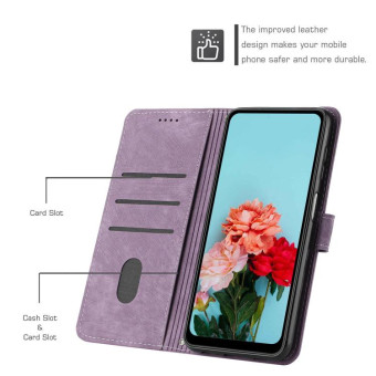 For Infinix Hot 11s NFC Skin Feel Stripe Pattern Leather Phone Case with Lanyard(Purple)
