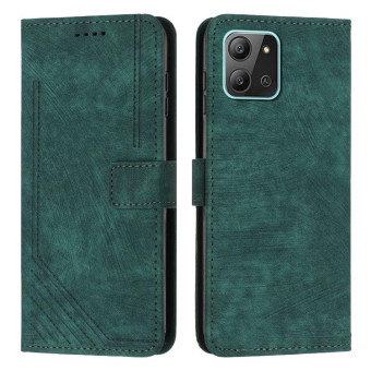 For Infinix Hot 11 2022 Skin Feel Stripe Pattern Leather Phone Case with Lanyard(Green)