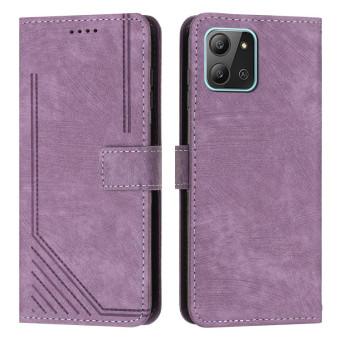 For Infinix Hot 11 2022 Skin Feel Stripe Pattern Leather Phone Case with Lanyard(Purple)