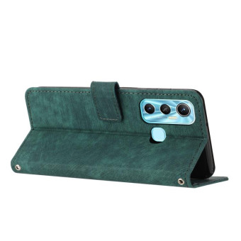 For Infinix Hot 11 2021 / Note 12 4G Skin Feel Stripe Pattern Leather Phone Case with Lanyard(Green)