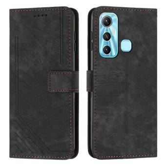 For Infinix Hot 11 2021 / Note 12 4G Skin Feel Stripe Pattern Leather Phone Case with Lanyard(Black)