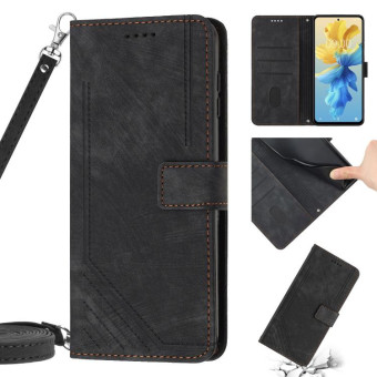 For Infinix Hot 11 2021 / Note 12 4G Skin Feel Stripe Pattern Leather Phone Case with Lanyard(Black)