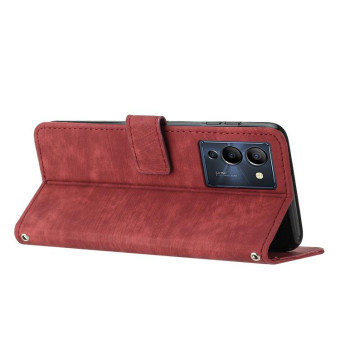 For Infinix Note 12 G96 Skin Feel Stripe Pattern Leather Phone Case with Lanyard(Red)