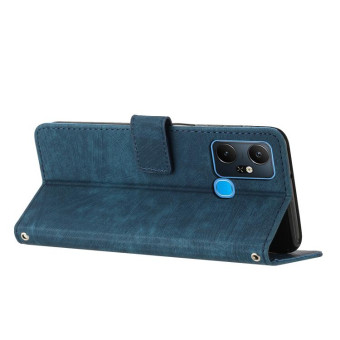 For Infinix Smart 6 Plus India Skin Feel Stripe Pattern Leather Phone Case with Lanyard(Blue)