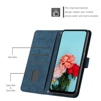 For Infinix Smart 6 Plus India Skin Feel Stripe Pattern Leather Phone Case with Lanyard(Blue)