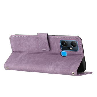 For Infinix Smart 6 Plus India Skin Feel Stripe Pattern Leather Phone Case with Lanyard(Purple)