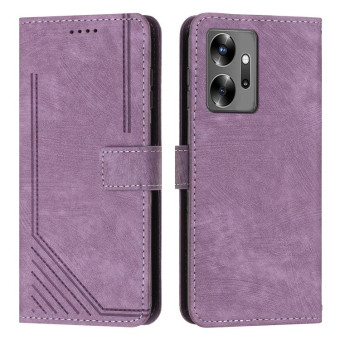 For Infinix Zero 20 Skin Feel Stripe Pattern Leather Phone Case with Lanyard(Purple)