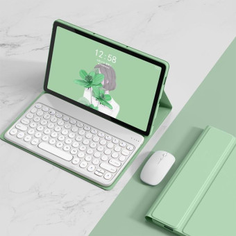 For Lenovo Tab M10 Plus 10.6 3rd Gen 2022 YM-LX106 Round Key Detachable Bluetooth Tablet Keyboard Leather Case with Mouse(Matcha Green)