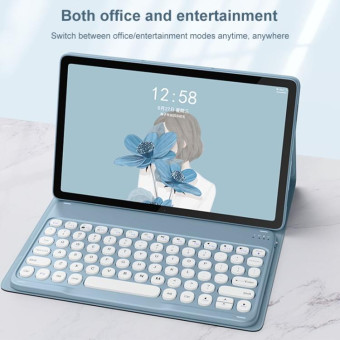For Lenovo Tab M10 Plus 10.6 3rd Gen 2022 YM-LX106 Round Key Detachable Bluetooth Tablet Keyboard Leather Case with Mouse(Matcha Green)